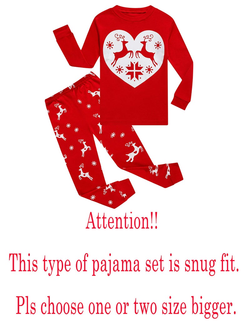 KikizYe Big Girls Boys Long Sleeve Christmas Pajamas Sets Kids Cotton Reindeer Jammies Size 8 - Image 2